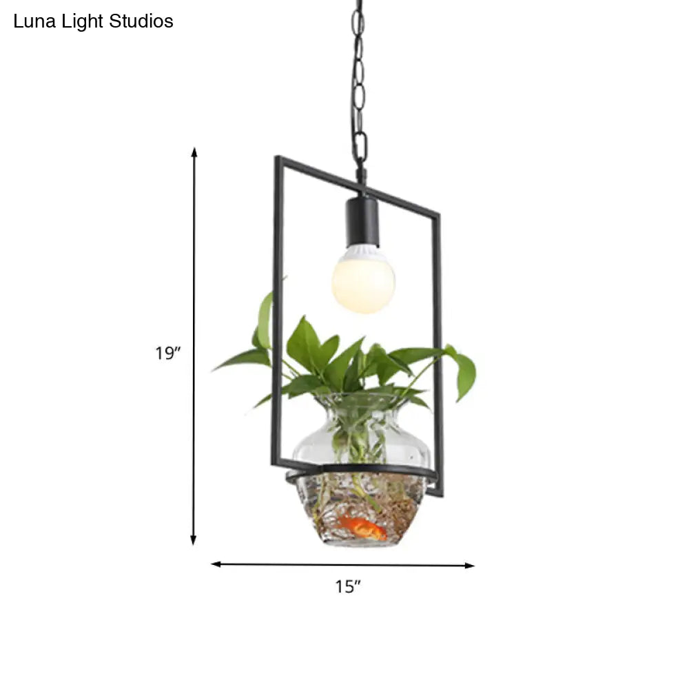 Industrial Drop Lamp With Black Metal Finish And Led Lighting