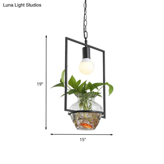 Industrial Drop Lamp With Black Metal Finish And Led Lighting