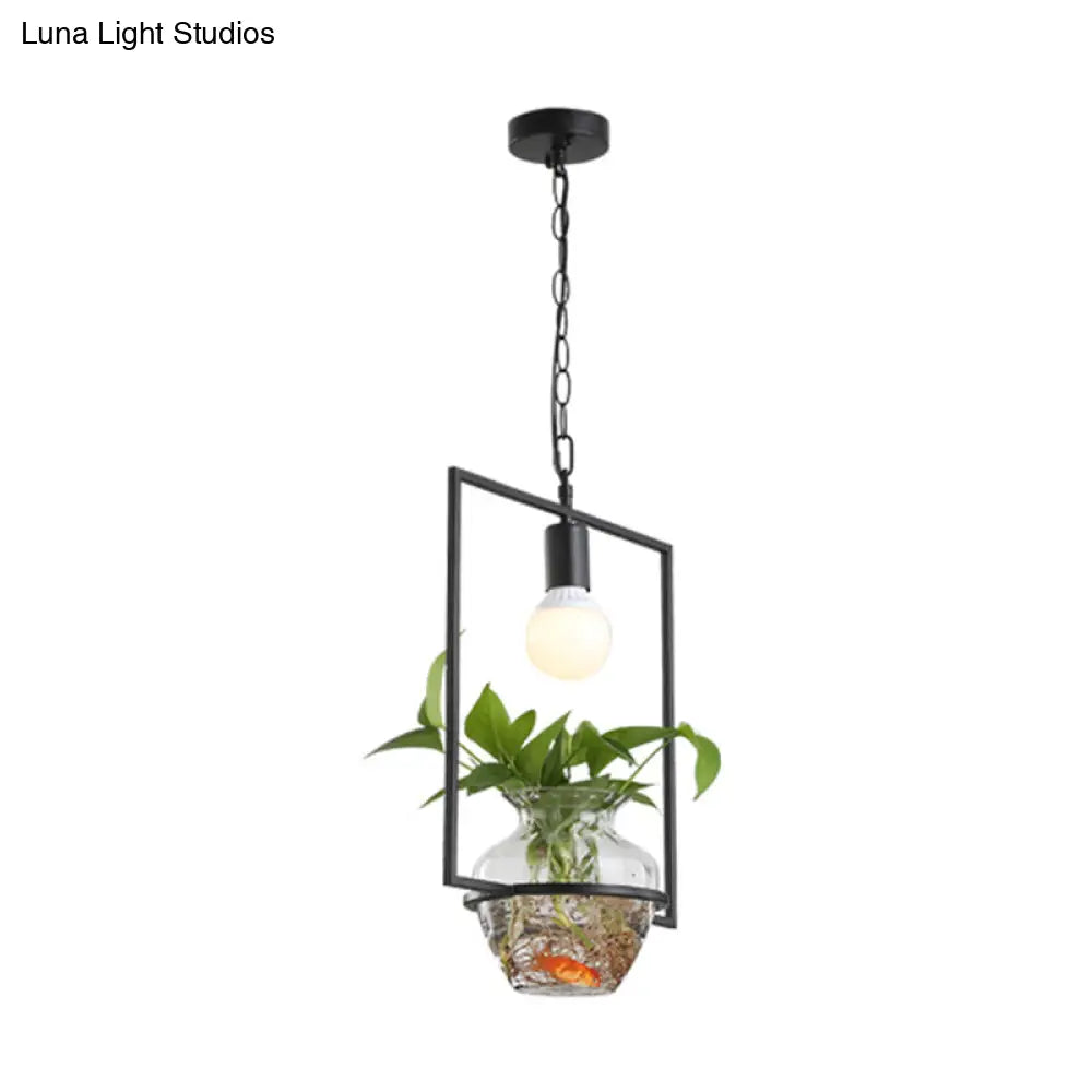 Industrial Drop Lamp With Black Metal Finish And Led Lighting