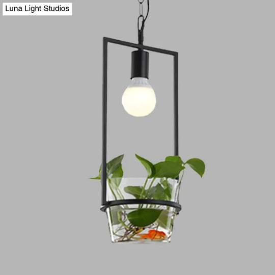 Industrial Drop Lamp With Black Metal Finish And Led Lighting