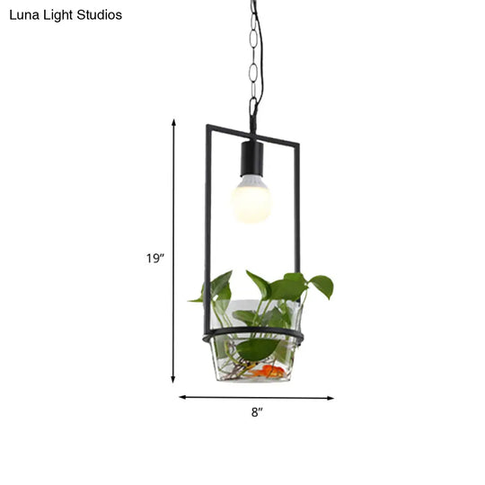 Industrial Drop Lamp With Black Metal Finish And Led Lighting