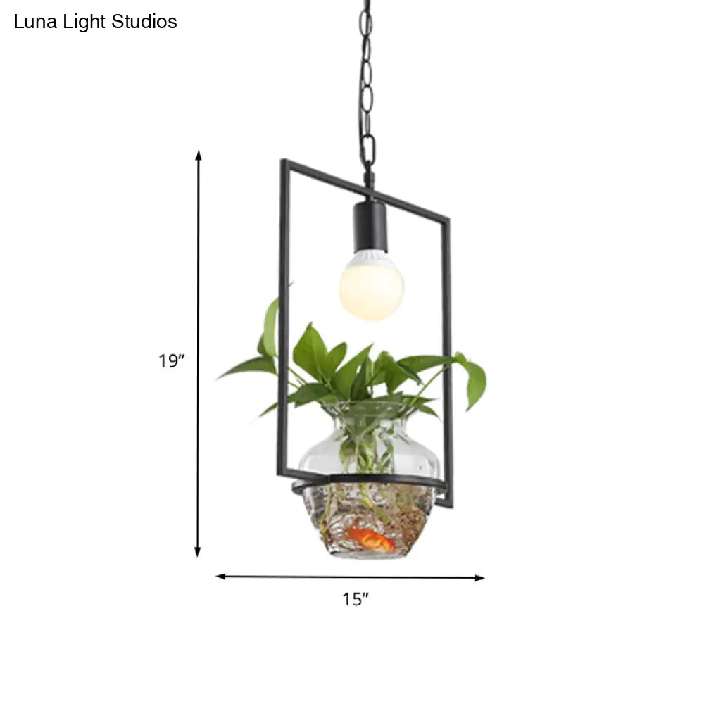 Industrial 1-Head Led Drop Lamp - 8’/15’ Metal Rectangle Design Perfect For Restaurants And Bars