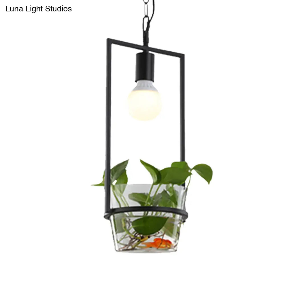 Industrial Drop Lamp With Black Metal Finish And Led Lighting