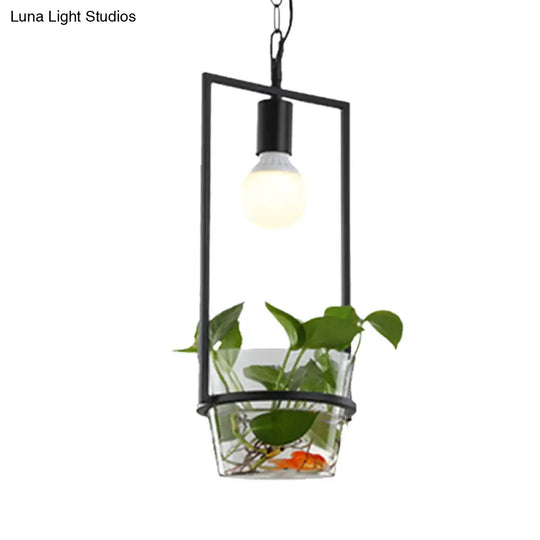 Industrial Drop Lamp With Black Metal Finish And Led Lighting