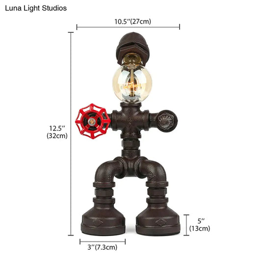 Industrial 1-Light Bedroom Table Lamp With Metallic Plumbing Pipe And Valve In Antique Brass/Bronze