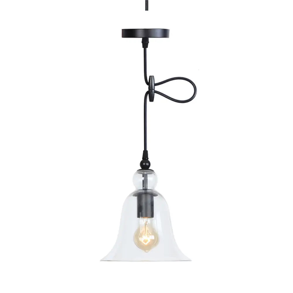 Industrial 1-Light Bell Hanging Pendant Lamp Kit - Height Adjustable Black Smoke Grey/Amber/Clear