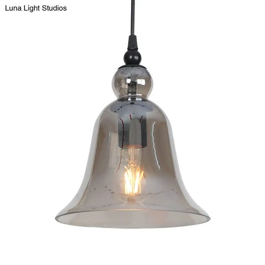 Industrial 1-Light Bell Hanging Pendant Lamp Kit - Height Adjustable Black Smoke Grey/Amber/Clear