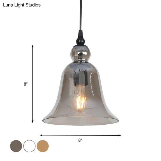 Industrial 1-Light Bell Hanging Pendant Lamp Kit - Height Adjustable Black Smoke Grey/Amber/Clear