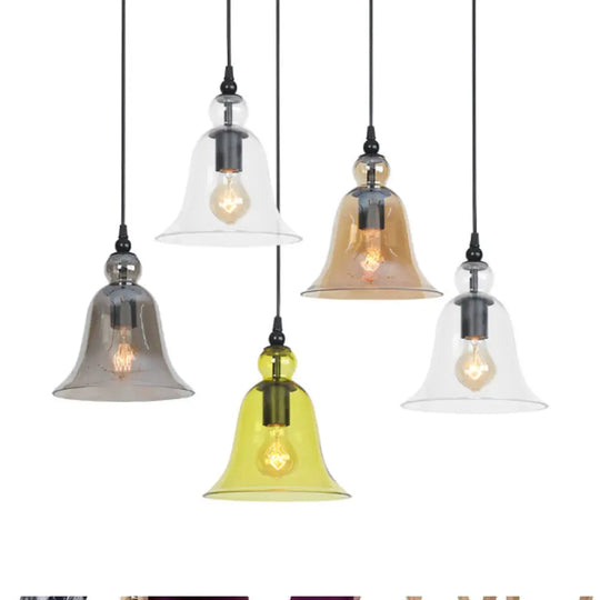 Industrial 1-Light Bell Hanging Pendant Lamp Kit - Height Adjustable Black Smoke Grey/Amber/Clear