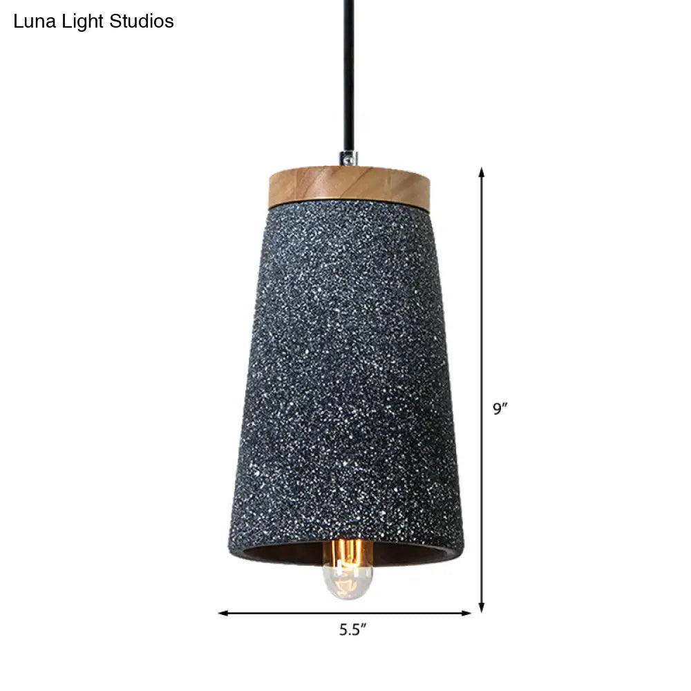 Industrial 1-Light Cement Pendant For Coffee Shop Ceiling With Tapered Shade - Black/White/Grey