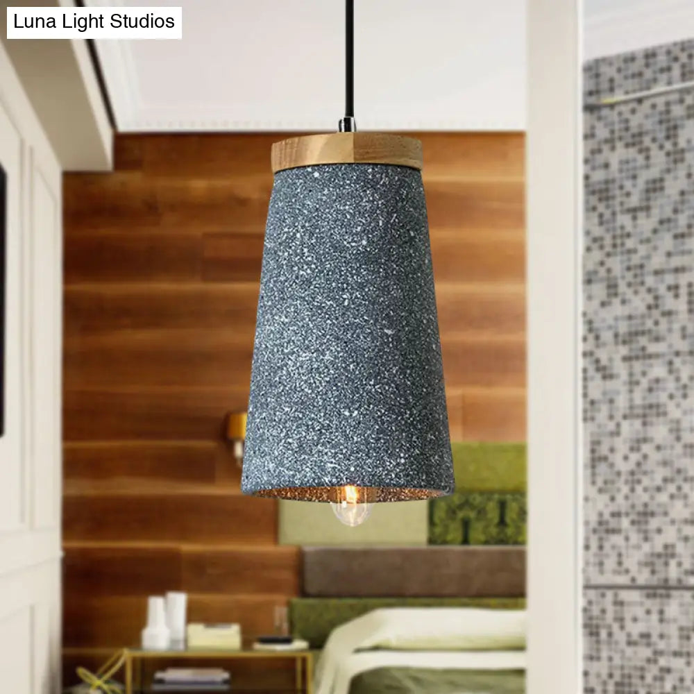 Industrial 1-Light Cement Pendant For Coffee Shop Ceiling With Tapered Shade - Black/White/Grey