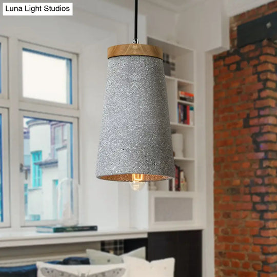 Industrial 1-Light Cement Pendant For Coffee Shop Ceiling With Tapered Shade - Black/White/Grey