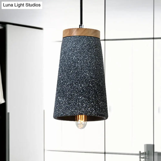 Industrial 1-Light Cement Pendant For Coffee Shop Ceiling With Tapered Shade - Black/White/Grey