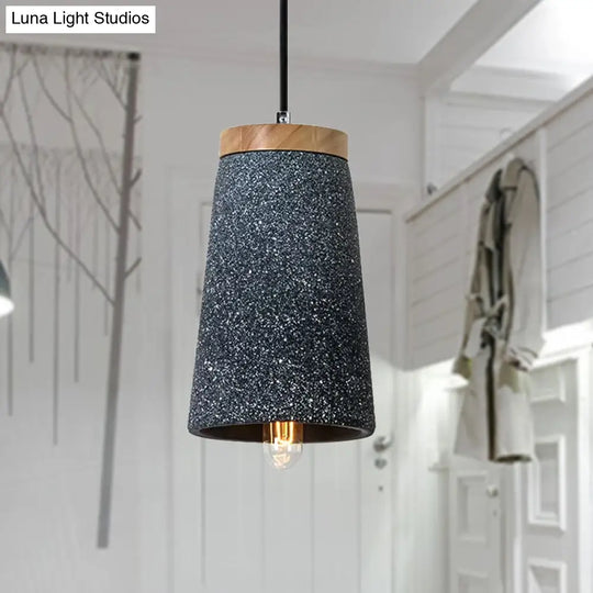 Industrial 1-Light Cement Pendant For Coffee Shop Ceiling With Tapered Shade - Black/White/Grey