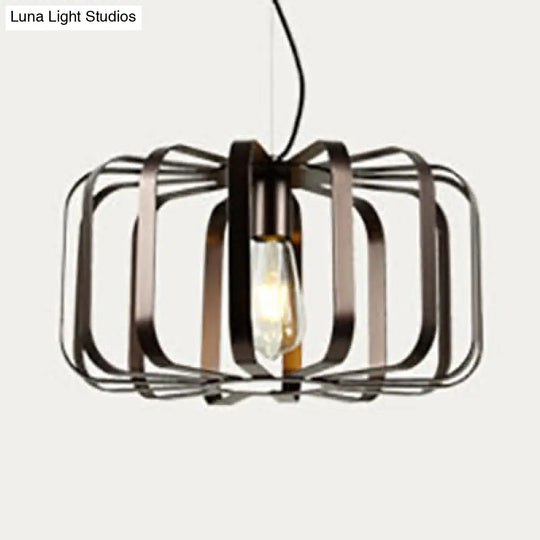 Industrial Hanging Lamp Cylinder Metal Pendant Light With Wire Frame In Bronze 6/10/16 Width / 16