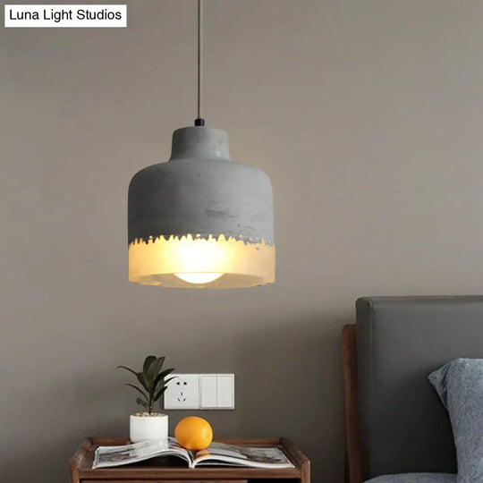 Industrial 1-Light Grey Cement Ceiling Pendant For Restaurants - Altar Shaped