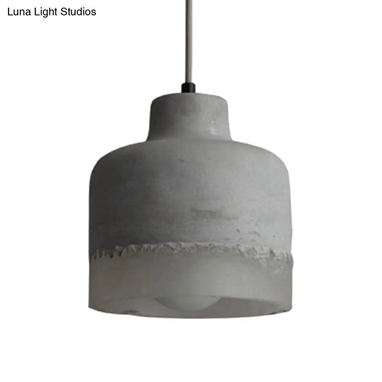 Industrial 1-Light Grey Cement Ceiling Pendant For Restaurants - Altar Shaped