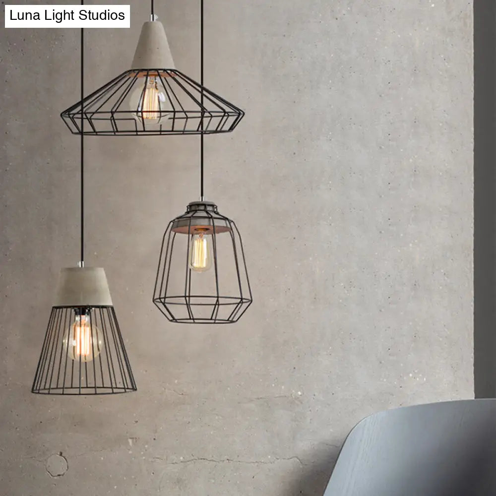 Industrial Pendant Light Fixture With 1-Light In Black Cone/Cylinder/Triangle Iron Design