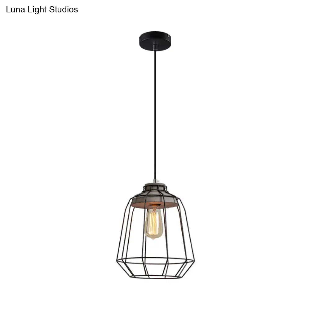 Industrial Pendant Light Fixture With 1-Light In Black Cone/Cylinder/Triangle Iron Design