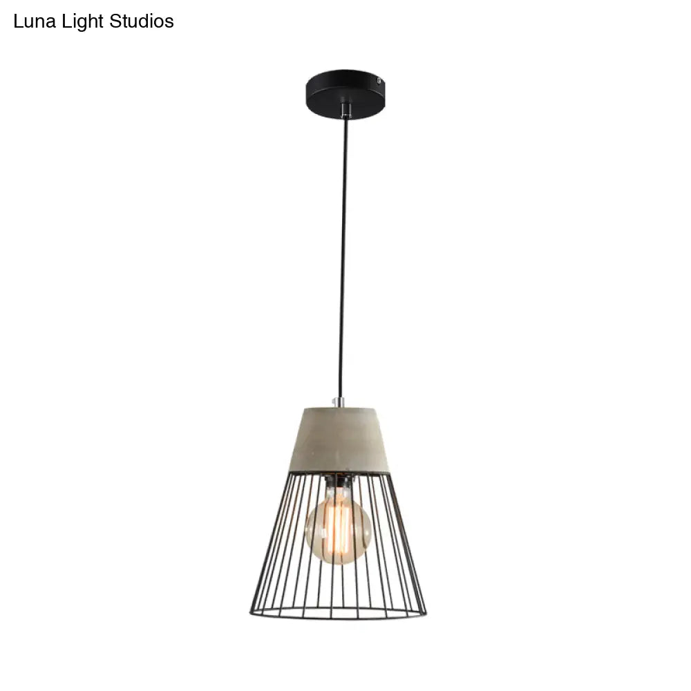 Industrial 1-Light Pendant Fixture With Cone/Cylinder/Triangle Iron Design In Black - Cement Socket