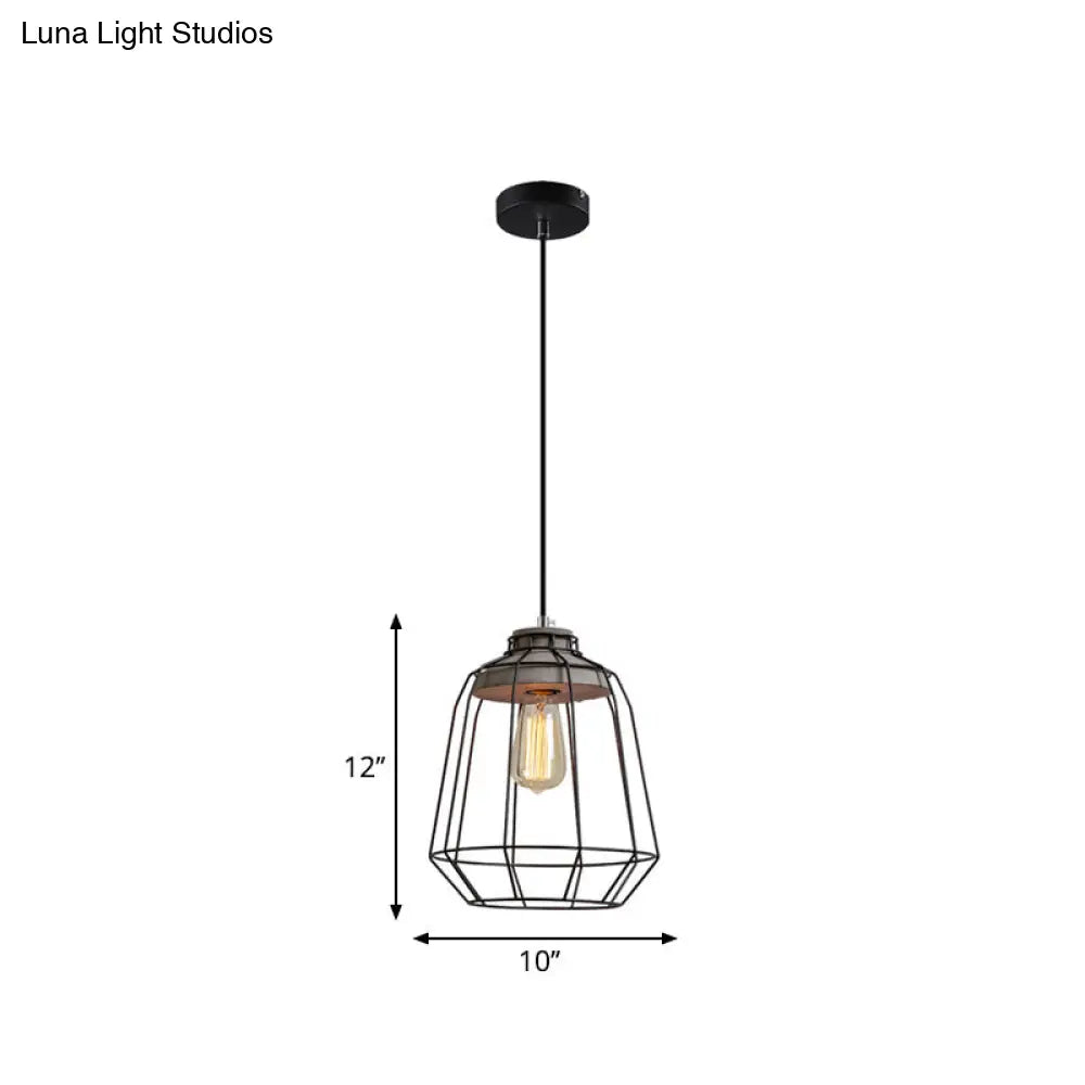 Industrial Pendant Light Fixture With 1-Light In Black Cone/Cylinder/Triangle Iron Design