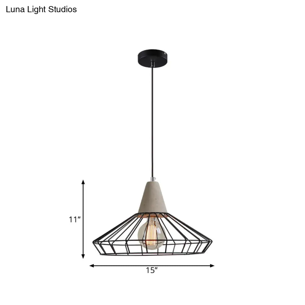 Industrial 1-Light Pendant Fixture With Cone/Cylinder/Triangle Iron Design In Black - Cement Socket