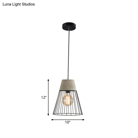 Industrial 1-Light Pendant Fixture With Cone/Cylinder/Triangle Iron Design In Black - Cement Socket