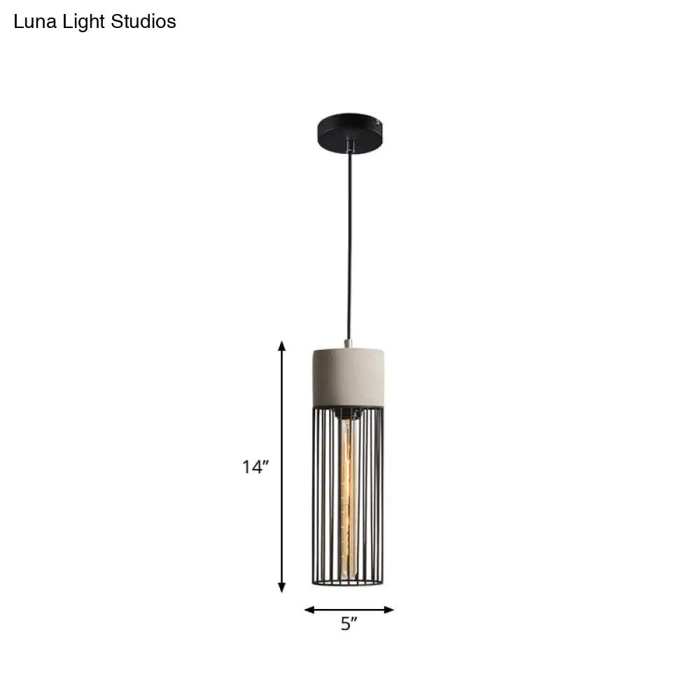 Industrial 1-Light Pendant Fixture With Cone/Cylinder/Triangle Iron Design In Black - Cement Socket