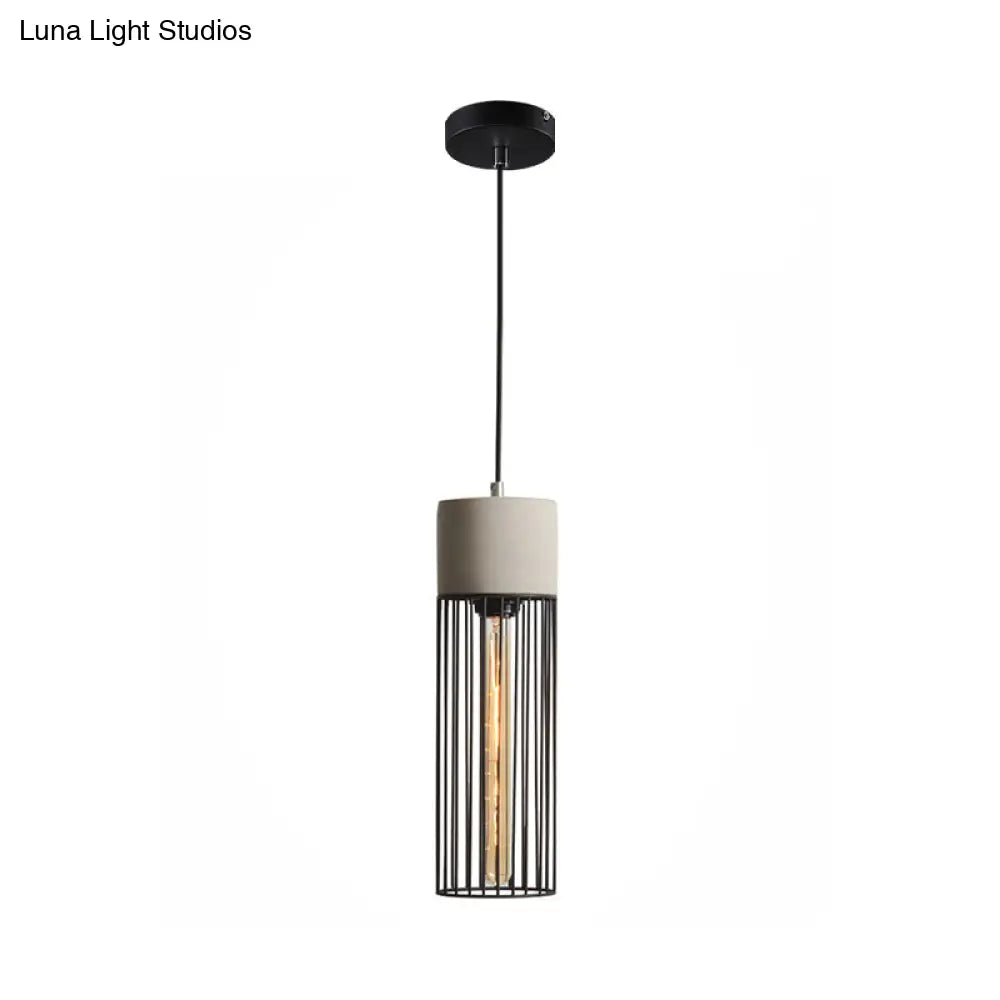 Industrial 1-Light Pendant Fixture With Cone/Cylinder/Triangle Iron Design In Black - Cement Socket