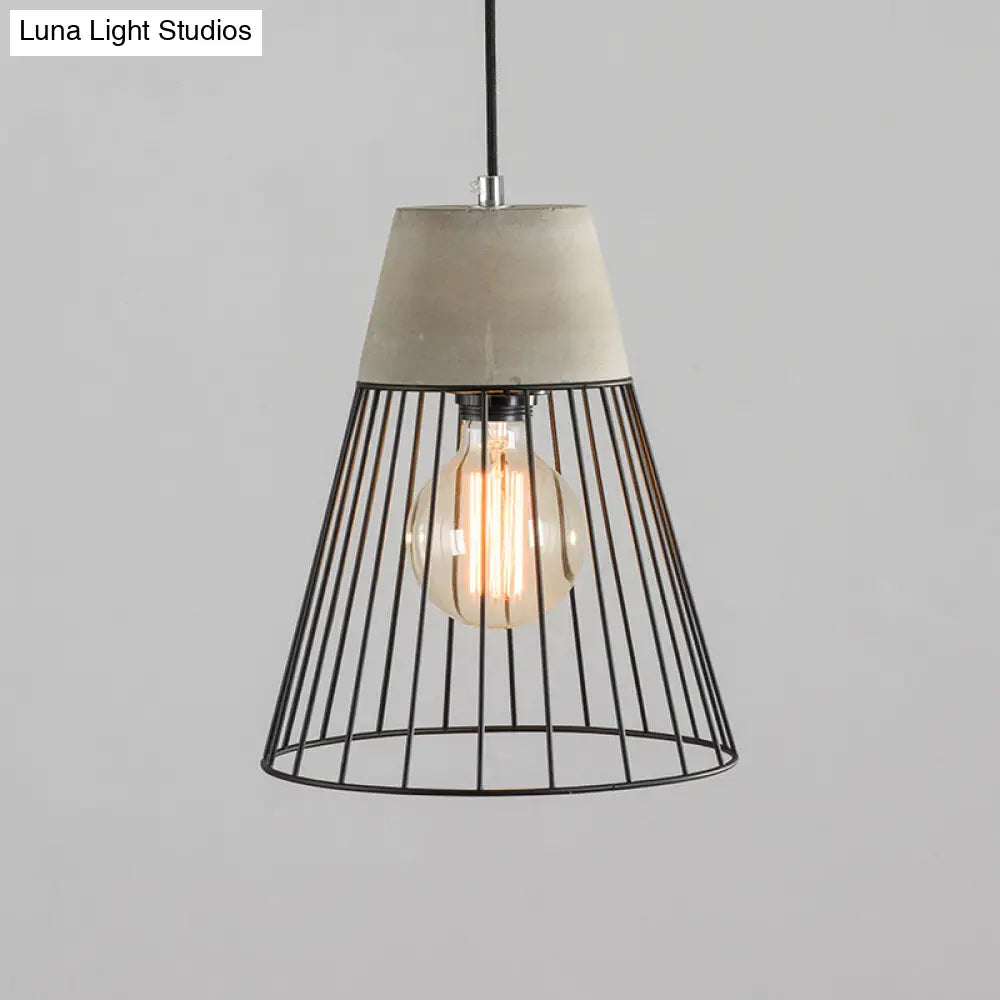 Industrial 1-Light Pendant Fixture With Cone/Cylinder/Triangle Iron Design In Black - Cement Socket