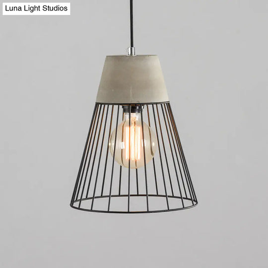 Industrial 1-Light Pendant Fixture With Cone/Cylinder/Triangle Iron Design In Black - Cement Socket