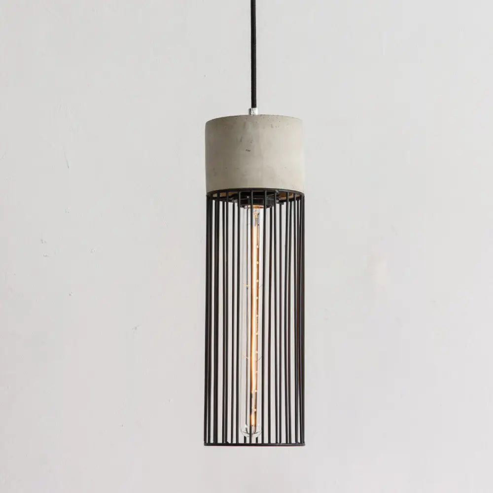 Industrial 1-Light Pendant Fixture With Cone/Cylinder/Triangle Iron Design In Black - Cement Socket