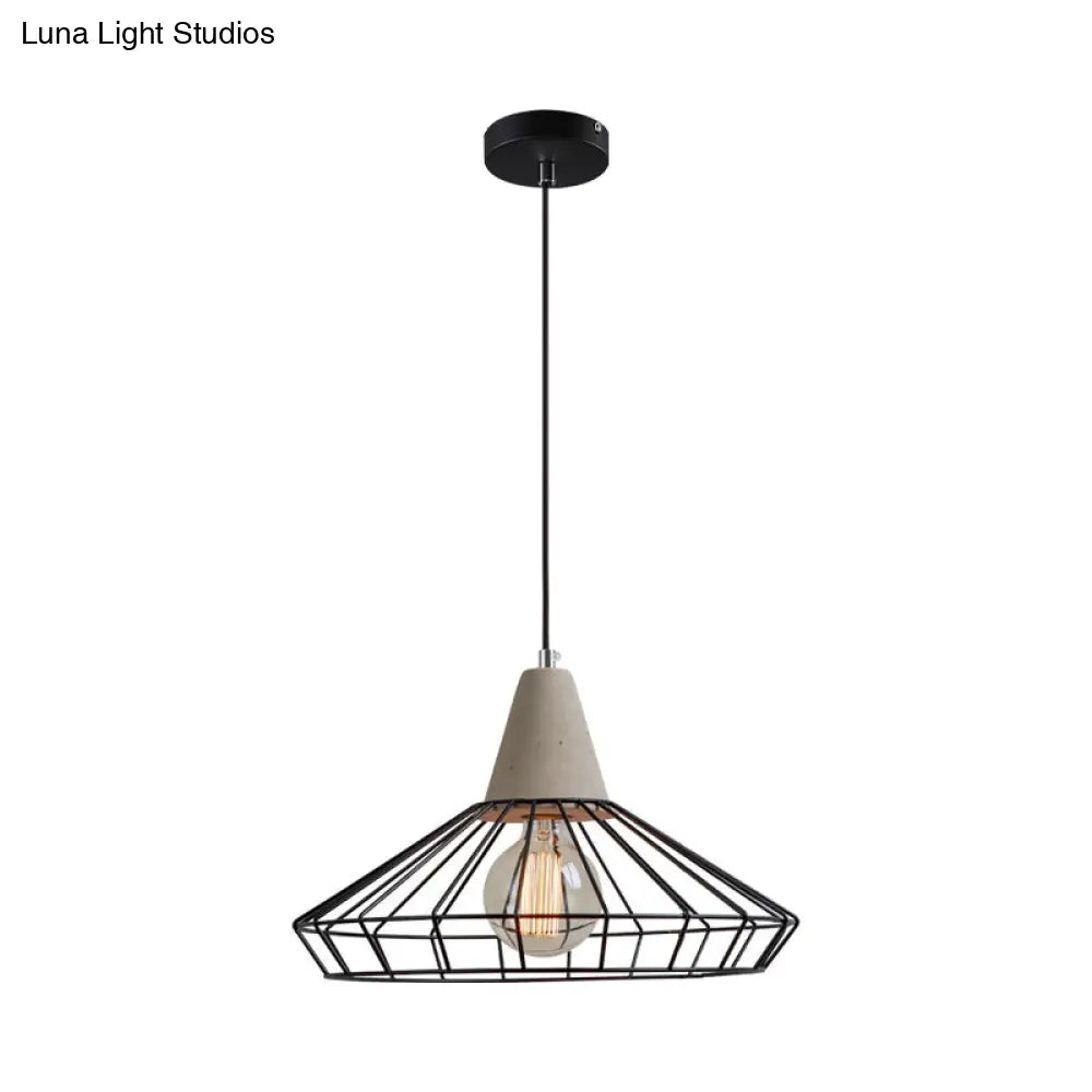 Industrial Pendant Light Fixture With 1-Light In Black Cone/Cylinder/Triangle Iron Design