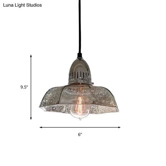 Industrial 1-Light Silver Pendant Lighting With Flared Glass Bowl Cone For Bedroom Ceiling