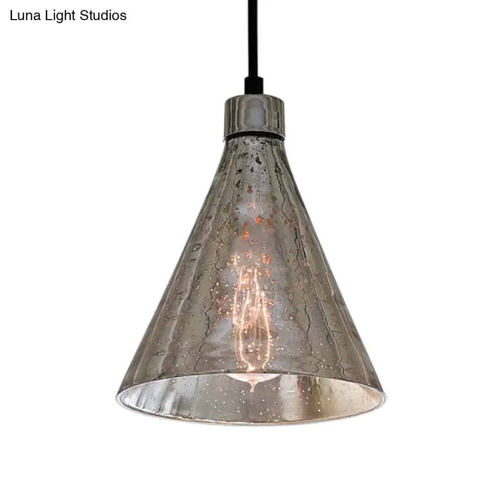 Industrial Mercury Glass Pendant Light For Bedroom - Silver Flared/Cone/Bowl Design 1 Ceiling