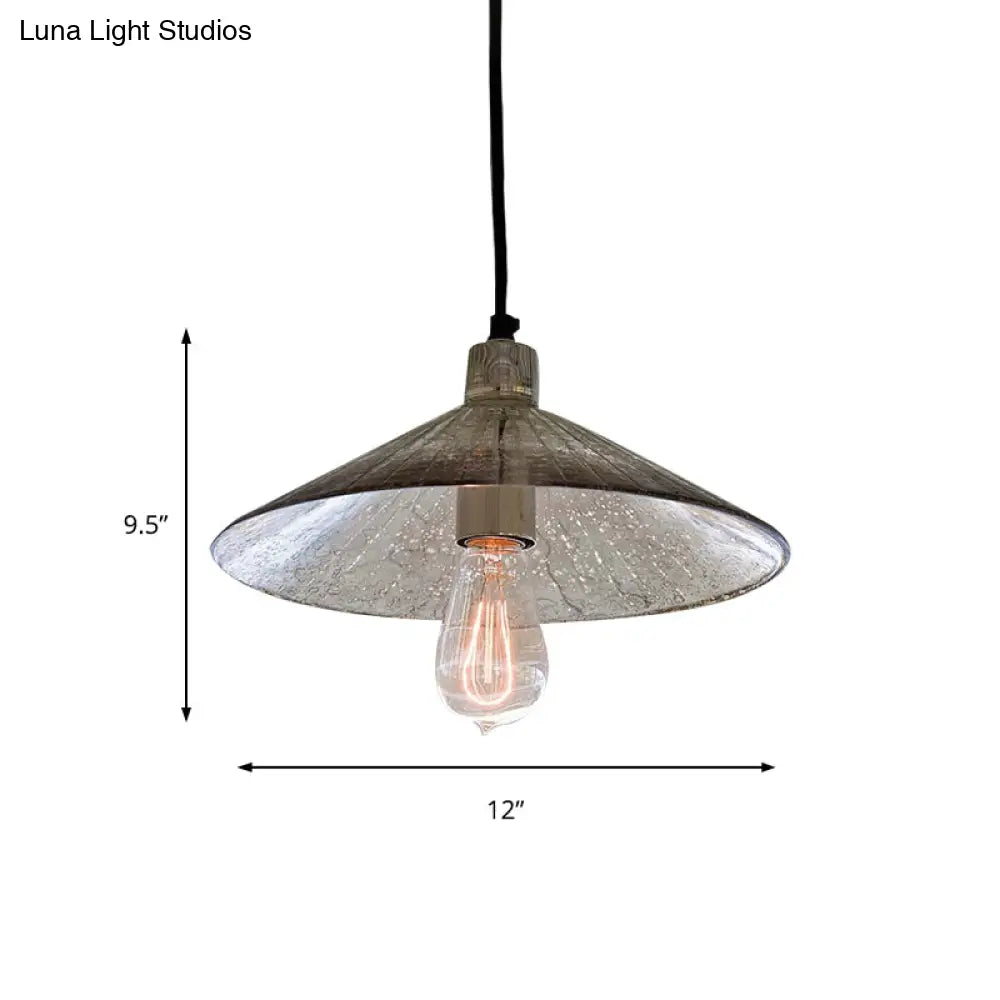 Industrial 1-Light Silver Pendant Lighting With Flared Glass Bowl Cone For Bedroom Ceiling