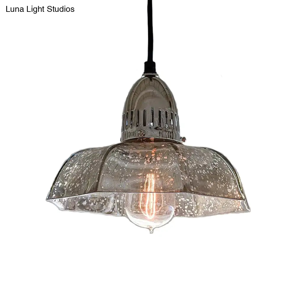 Industrial 1-Light Silver Pendant Lighting With Flared Glass Bowl Cone For Bedroom Ceiling