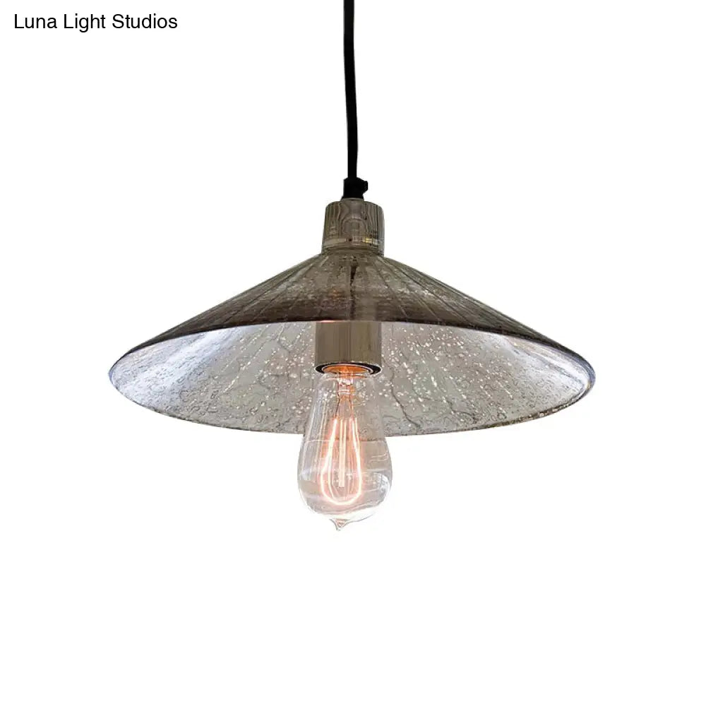 Industrial 1-Light Silver Pendant Lighting With Flared Glass Bowl Cone For Bedroom Ceiling