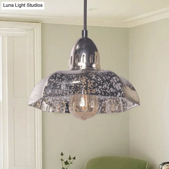 Industrial Mercury Glass Pendant Light For Bedroom - Silver Flared/Cone/Bowl Design 1 Ceiling