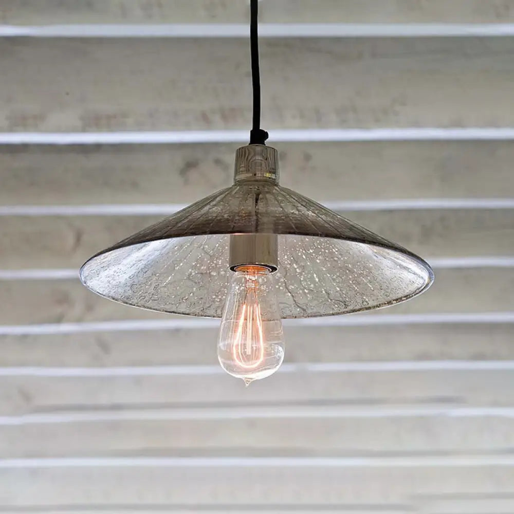 Industrial 1-Light Silver Pendant Lighting With Flared Glass Bowl Cone For Bedroom Ceiling / A