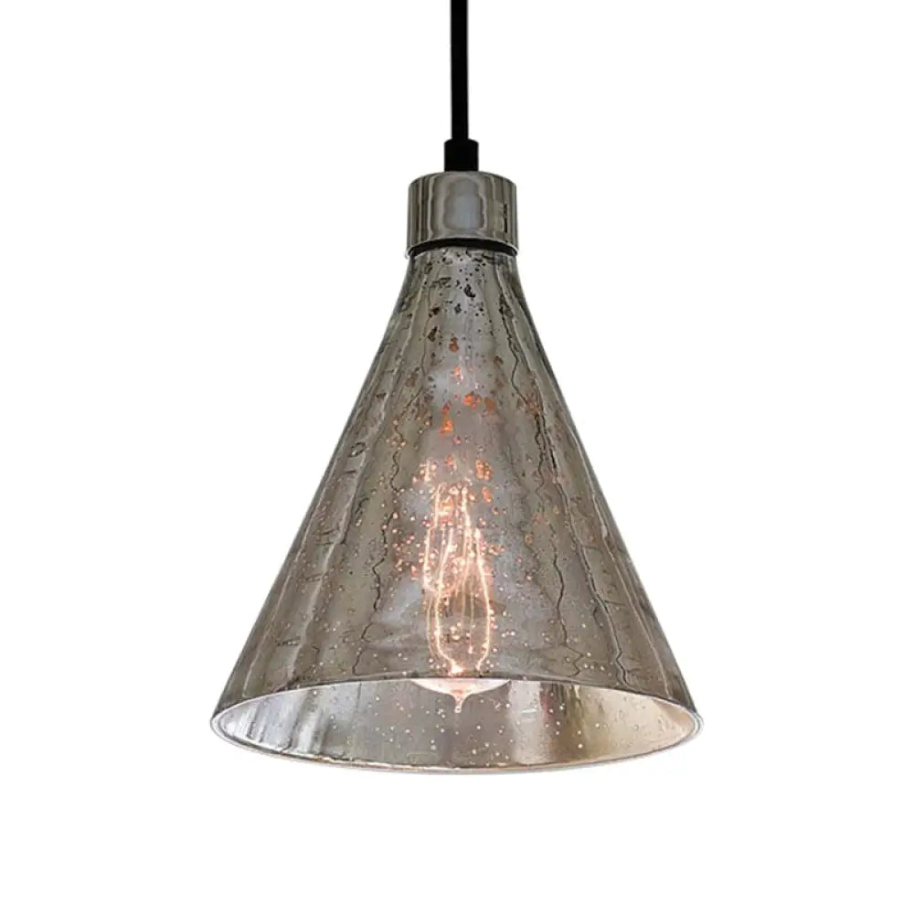 Industrial 1-Light Silver Pendant Lighting With Flared Glass Bowl Cone For Bedroom Ceiling / C