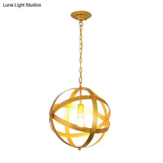 Sleek Spherical Metal Pendant Lamp - 1-Light Industrial Hanging Light In Gold/Aged Silver For Living