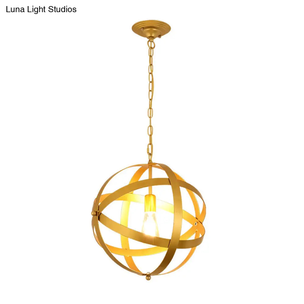 Industrial 1 Light Spherical Metal Pendant Lamp In Gold/Aged Silver - Ideal For Dining Tables &
