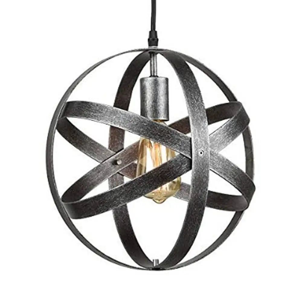 Industrial 1 Light Spherical Metal Pendant Lamp In Gold/Aged Silver - Ideal For Dining Tables &