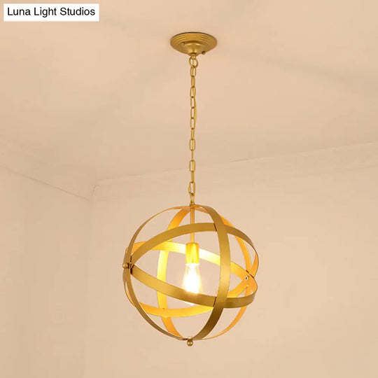 Sleek Spherical Metal Pendant Lamp - 1-Light Industrial Hanging Light In Gold/Aged Silver For Living