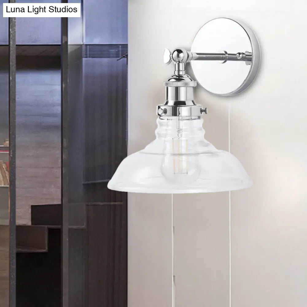 Industrial 1-Light Wall Sconce Clear Glass & Chrome/Nickel Finish - Ideal For Kitchen