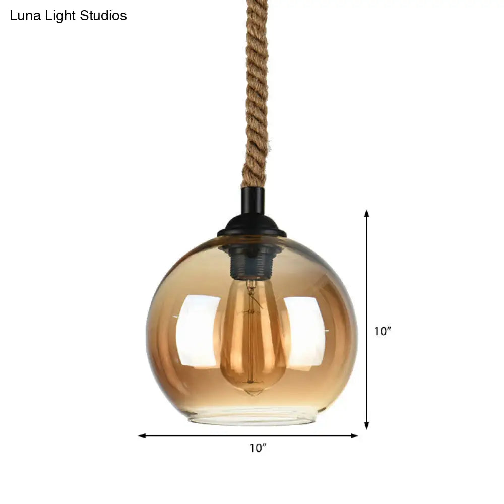 Industrial 1-Light Wide Globe Pendant Lighting - Clear/Amber Glass Hanging Lamp