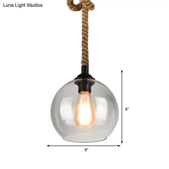 Industrial 1-Light Wide Globe Pendant Lighting - Clear/Amber Glass Hanging Lamp