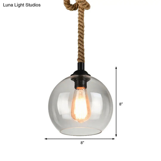 Industrial Globe Pendant Lighting - 8/10 Wide 1 Light Clear/Amber Glass Black