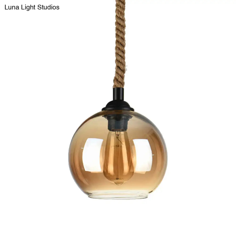 Industrial Globe Pendant Lighting - 8/10 Wide 1 Light Clear/Amber Glass Black